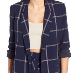 Leith Navy Windowpane Blazer XL Open Front Plaid Jacket